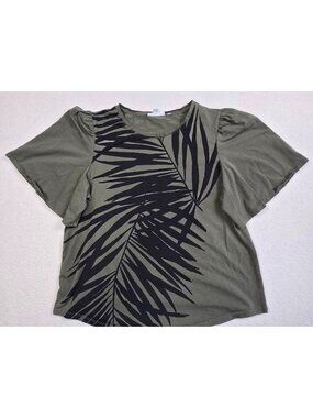 Chicos Womens 2 Large Palm Leaf Print Top Green & Black